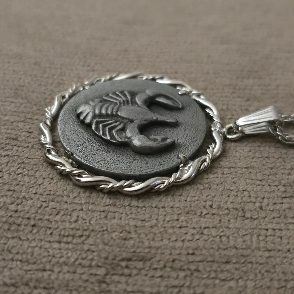 Vintage Cancer Zodiac Pendant Necklace Anson Pewter Silver Tone 24
